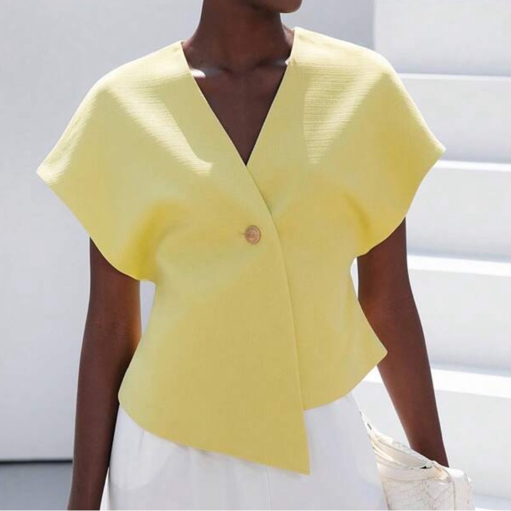 Oversized Dropped Shoulder V-Neck Single Button Front Asymmetric Hem Blouse